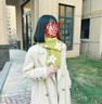叕二叕花朵雙面小圍巾女秋冬季情侶圍巾女學(xué)生百搭圍脖保暖韓系針織圍巾 綠白 曬單實拍圖
