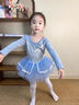 南瓜精靈兒童舞蹈服夏季女童練功服形體服芭蕾舞蓬蓬裙幼兒中國舞演出服裝 淺藍色【長袖】 110 (建議105-110cm 25-33斤) 曬單實拍圖