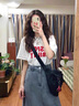唐菓蜜連衣裙女夏季2024新款女裝韓系減齡時尚百搭學生鹽系套裝裙子夏天 灰色上衣+牛仔裙子 M 曬單實拍圖