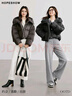 紅袖高端保暖羽絨服冬季2024新款女裝拉鏈連帽休閑氣質(zhì)百搭短款面包服 黑050 M 曬單實(shí)拍圖