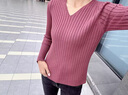LPOX2025新款V領(lǐng)套頭長(cháng)袖針織打底衫女毛衣百搭內搭毛衫修身上衣女 皮紅色 M [建議90-100斤] 曬單實(shí)拍圖