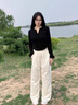 棉致白色奶芙山本褲子女夏季冰絲薄款小個(gè)子慵懶寬松休閑直筒闊腿褲子 857白色【高品質(zhì)16.5】 L 100-115斤 曬單實(shí)拍圖