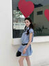 貞喜氣學(xué)院風(fēng)條紋連衣裙 2025夏季小個(gè)子百褶裙襯衫裙收腰顯瘦裙子 藍(lán)條紋（配腰帶） S （建議95-95斤） 曬單實(shí)拍圖