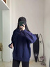 杰麗·莫克日系復(fù)古連帽毛衣男女秋冬慵懶風(fēng)潮牌百搭情侶抽繩套頭針織衫衛(wèi)衣 藏藍(lán)色 M （建議95-120斤） 曬單實(shí)拍圖
