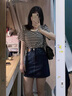 唐菓蜜連衣裙女夏季2025新款女裝復古港風(fēng)俏皮活潑減齡小個(gè)子兩件套裝裙 條紋上衣+牛仔裙子 M 曬單實(shí)拍圖