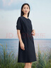beanpole【度假連衣裙】濱波  春夏新款女士泡泡紗面料圓領短袖連衣裙 藏青色 S 160/84A 曬單實拍圖