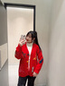 嫻妃2023秋冬新款女裝慵懶風(fēng)開衫毛衣外套女式寬松刺繡V領(lǐng)針織衫 紅色 均碼 曬單實拍圖