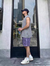 NEW OR MODE排扣開(kāi)叉運動(dòng)短褲男生夏季速干半截五分褲子潮牌印花寬松直筒中褲 紫色 XL 曬單實(shí)拍圖