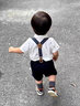 Auro Mesa新款夏季男童紳士短袖套裝男寶白襯衫背帶短褲周歲生日禮服 白色 薄款 90cm/12-18M 曬單實(shí)拍圖