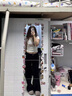 魯雅爾夏季新款黑色微喇牛仔褲女高腰復(fù)古修身顯瘦直筒小個(gè)子顯高闊腿褲 黑色 M 曬單實(shí)拍圖