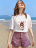 乐町Honey Kuma联名2024夏季新款立体玩偶设计工艺大T恤短袖 米白（现货） M 晒单实拍图