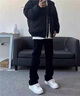花花公子（PLAYBOY）黑色牛仔褲男款2025秋冬新款加絨加厚微喇褲潮流美式高街男褲子 黑色 加絨 L 115斤-130斤可穿 曬單實(shí)拍圖