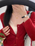 斐特瑪早秋小開衫女鏤空短款春秋長袖針織衫純色百搭毛衣小外套女上衣 櫻桃紅 M 曬單實(shí)拍圖