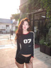 辰衣純純棉美式辣妹短款長(zhǎng)袖t恤女薄款春秋2024新款修身設(shè)計(jì)感條紋上衣 藏青色（純棉優(yōu)質(zhì)款） M 曬單實(shí)拍圖