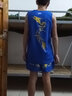 九日山散打服 散打比賽服   散打短褲 搏擊短褲 MMA服裝比賽龍服 男款散打龍服藍(lán)色（白腰帶大龍） XL 曬單實(shí)拍圖