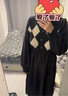 唐獅（TonLion）2024黑色v領(lǐng)拼接格紋連衣裙女復古針織格子裙氣質(zhì)長(cháng)裙 黑色 L  曬單實(shí)拍圖