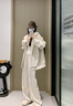 BASIC HOUSE/百家好松弛感直筒休閑褲女2025春季寬松運(yùn)動休閑褲 米白色 S 曬單實(shí)拍圖