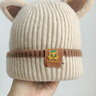 貝娜茜嬰兒帽子秋冬季毛線(xiàn)帽男女寶寶護耳女孩加厚針織帽保暖嬰幼兒冬天 小貓咪-米色 5個(gè)月-2歲（42-50CM） 曬單實(shí)拍圖