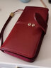 歌若拉手拿錢(qián)包女長(cháng)款拉鏈真皮簡(jiǎn)約百搭氣質(zhì)大容量多功能錢(qián)夾卡包一體 酒紅色 防盜刷 曬單實(shí)拍圖