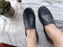 木林森中老年媽媽鞋中年坡跟平底單鞋套腳系帶舒適軟底女鞋老人休閑皮鞋 MLS38803 [黑色系帶款] 35 曬單實(shí)拍圖