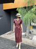 旅途原品ltyp 黑標(biāo)系列 真絲紅香云紗高端套裝女秋季桑蠶絲連衣裙 棕紅色-套裝 S 曬單實(shí)拍圖