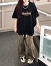 凱瑞姆科羅休閑工裝褲男美式vibe風(fēng)小眾設計感褶皺抽繩排扣微喇叭直筒長(cháng)褲卡其色XL 曬單實(shí)拍圖
