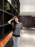 TOMMY HILFIGER【條紋鑲邊】春夏季女裝純棉平紋圓領內(nèi)搭打底短袖針織衫 黑白條紋02A XS （推薦：90-100斤） 曬單實拍圖