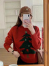 AEMAPE秋冬圣誕樹慵懶風(fēng)新年毛衣女新款韓系可愛風(fēng)寬松軟糯針織上衣6 紅色 均碼 建議80-130斤 曬單實(shí)拍圖