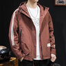 京西藍(lán)靛冬季戶外防風(fēng)連帽沖鋒感棉服男條紋棉衣防寒保暖運動夾克外套 紅色 L 合適體重130-150斤 曬單實拍圖