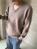 恒源祥100%純羊毛衫男士純羊毛絨衫半高領(lǐng)套頭毛衣加厚保暖爸爸裝打底衫 V 領(lǐng)_米駝純?nèi)?00 170碼(建議126-138斤)純?nèi)?00 曬單實拍圖
