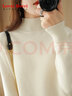 LOVER RUCCI法國純棉線(xiàn)加厚針織衫女半高領(lǐng)毛衣寬松保暖短款全棉線(xiàn)上衣打底衫 米白色 M 曬單實(shí)拍圖