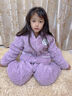 巴布豆兒童睡衣秋冬新款男童加絨加厚保暖家居服女童法蘭絨舒適親膚冬裝 紫 150 曬單實(shí)拍圖