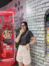 熒蒂（YINGDI）休閑運動套裝女夏季2025新款茶系穿搭一整套T恤短褲子兩件套裝女 灰色上衣+米白色【套裝】 M 曬單實拍圖