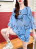 啄木鳥(niǎo)短袖t恤女夏裝韓版寬松中長(cháng)款薄款半袖衣罩衫上衣服 藍色 L 曬單實(shí)拍圖