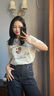 ELAND【索羅娜涼感】衣戀T恤女胸口玫瑰花圓領短袖2025夏季新款 象牙白/白色(39)Ivory S /160 曬單實拍圖