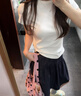 嬌茹妮正肩圓領(lǐng)短袖t恤女裝夏季2025年新款棉修身低基礎(chǔ)款打底衫上衣 白色 L （98—118斤） 曬單實(shí)拍圖