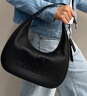 蔻馳（COACH）奧萊女士CARMEN HOBO單肩包帆布牛皮通勤 SV/黑色 曬單實(shí)拍圖