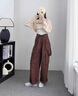 妍莉芬（yanlifen）春季穿搭女套裝2025年女裝新款工裝休閑褲女寬松春秋衣服時(shí)尚褲子 單獨(dú)咖色工裝褲 S 曬單實(shí)拍圖