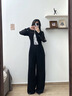 愛(ài)特愛(ài)（EITIE）時(shí)尚設計感印花網(wǎng)紗透視連體褲2025春季新款雪紡連衣褲A2512503 固黑色22 M 160 曬單實(shí)拍圖