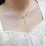 中國黃金（CHINA GOLD）蝴蝶黃金項鏈女足金流蘇吊墜套鏈?zhǔn)罪椘呦η槿斯?jié)禮物送老婆女朋友 品牌禮盒+蝴蝶套鏈【魚鱗款】約4.5g 曬單實拍圖