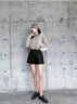 皮爾卡丹（pierre cardin）2025秋冬新款百搭外穿pu皮短褲女胖m松緊腰200斤寬松顯瘦闊腿褲 970黑色 L 建議90-110斤 曬單實(shí)拍圖