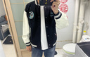 卡賓（CABBEEN）【棉感華夫格】重工刺繡短款夾克男春季拼接棒球服外套純棉 煤黑色01（闊版版型） 3XL /190/56 曬單實(shí)拍圖