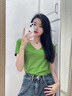 別語v領(lǐng)短袖t恤女春夏新款修身純色百搭洋氣半袖打底上衣 牛油果綠 L (101-110斤) 曬單實(shí)拍圖