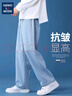 GENIOLAMODE牛仔褲男垂墜直筒百搭男士長(zhǎng)褲寬松休閑百搭時(shí)尚系帶牛仔褲 曬單實(shí)拍圖