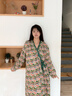 族瑪士睡袍浴袍女春秋季2025新款純棉睡衣裙夏季薄款長袖家居服套裝外袍 S83583#竹節(jié)棉裙-石紅墨綠 S 【建議70-100斤/150-162CM】 曬單實拍圖