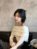 妃奧絨法式一字肩針織上衣女秋冬鎖骨薄款修身顯瘦露肩長袖針織衫毛衣 白色 M 曬單實拍圖