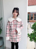 迪士尼女童毛呢格子大衣秋冬2023新款洋氣大兒童冬裝妮子中長款加厚外套 粉色 130cm 曬單實(shí)拍圖