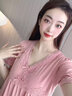 芬之伴帶胸墊睡裙女夏季莫代爾短袖睡衣長(cháng)款薄款夏天女款冰絲夏款連衣裙 62252柚紅【帶胸墊】 L（建議100-120斤） 曬單實(shí)拍圖