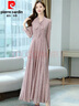 皮爾卡丹（pierre cardin）長(cháng)袖碎花雪紡連衣裙女春秋裝2025新款收腰修身顯瘦氣質(zhì)減齡長(cháng)裙子 皮粉色 L 曬單實(shí)拍圖