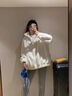 莫代爾羊羔絨外套女2025春秋冬新款加厚棉服寬松時(shí)尚初高中生羊羔毛棉衣 米白色條紋 M 115斤內(nèi) 曬單實(shí)拍圖